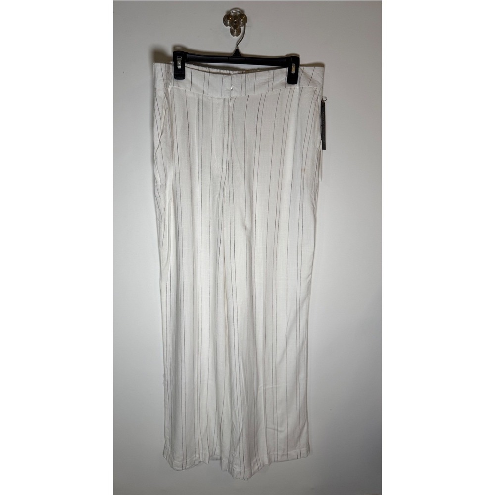 Haver & Blair London White Pinstripe Wide Leg Linen Blend Pants Large